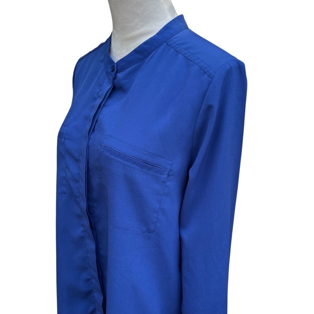 Paraphrase Women’s Large Blue Polyester Top Shirt Loose Fit Button Faux Pocket - Picture 5 of 8